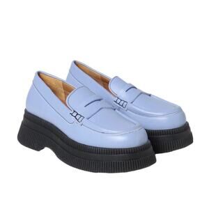GANNI $395 Wallaby Creepers Chunky Slip On Loafers In Blue Brunnera Size…